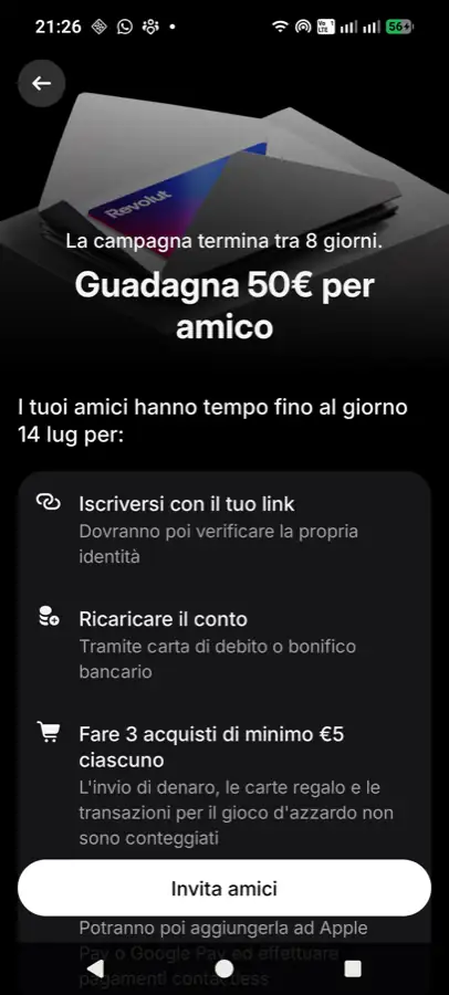 Revolut: guadagna 50€ per ogni amico invitato